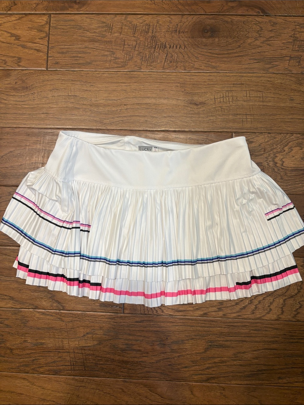 Lucky In Love Pleated Mini Skirt with Pink & Blue Stripe Accents